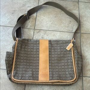 Coach Brown and Tan Laptop Bag with Adjustable Strap